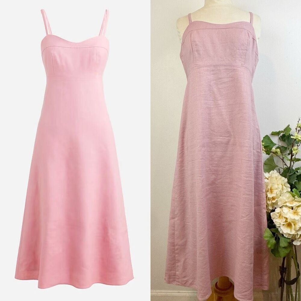 J. Crew * Linen Blend A-Line Midi Dress Dusty Rose Pink Size 10 Tall